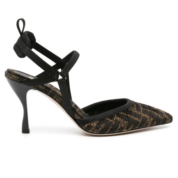 Fendi Shoes - Fendi Black and Gold Patterned Heels